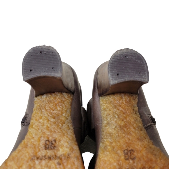 Anthropologie | Giraudon Accoutrement Leather Bow Ankle Booties Brown Academia - Picture 9 of 12